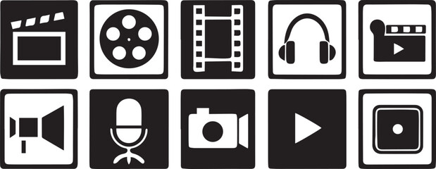 Fototapete - Clean Media and Entertainment Line Art Icons