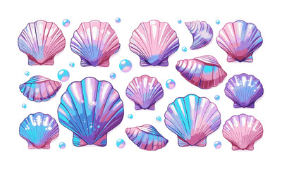 design a set of magical pastel seashell illustrations in a modern vector style, easily editable and 
