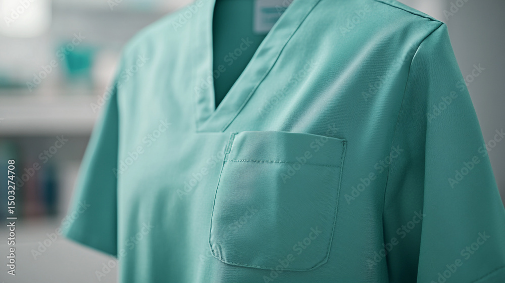 Zoom in a medical uniform doctor nurse technical speacialist clothes in hospital for logo mock up green color