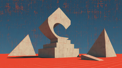 Wall Mural - Spatial poetics of 3d - modeled abstract shapes in architectural rendering's decorative element graphics. poetic shape. Illustration