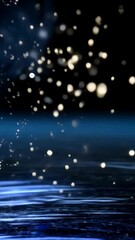 Poster - Abstract deep space scene featuring luminous stars, dust clouds, and reflective ripples in a dark blue environment.