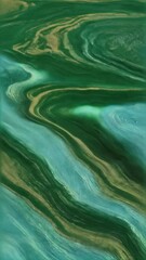 Poster - Abstract flowing layers of malachite green and cyan with delicate textural detail creating an organic, fluid effect.