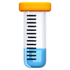 Poster - Transparent Test Tube with Blue Liquid and Orange Cap on White Background, isolated on transparent background.