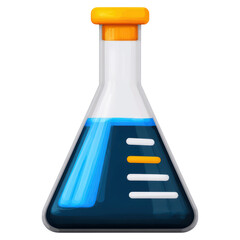 Poster - colorful illustrated erlenmeyer flask with blue liquid and orange cap, isolated on transparent backg