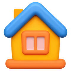 Poster - Colorful Playful House Icon with Blue Roof and Orange Accents, isolated on transparent background.