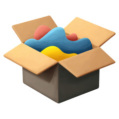 Poster - Open Box with Colorful Abstract Shapes Inside for Creative Design Projects, isolated on transparent background.