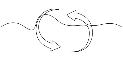 Poster - continuous line drawing of horizontal double arrow symbol. abstract line art illustration, One line continuous drawing of arrow pointing down. Linear drawing of cursor arrow. Editable stroke vector.