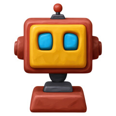 Poster - Colorful cartoon robot with a square head and large eyes on a solid background, isolated on transparent background.