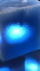 Poster - Arrangement of Glowing Blue Cubes Stacked Together Against a Black Background. Texture and Illumination create an interesting effect.