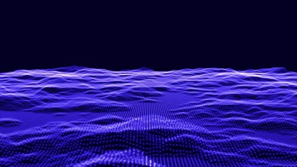 Poster - Flying over data patterns, Abstract dot and lines technology background, Futuristic abstract digital landscape - Blue version and Retro land, Loopable