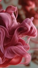 Poster - Swirling rosy red abstract ink cloud in water creates a soft flowing dreamy ethereal texture for background or design element.