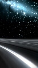 Poster - Abstract space scene with glowing particles and light streaks for space exploration themes and sci-fi visuals.