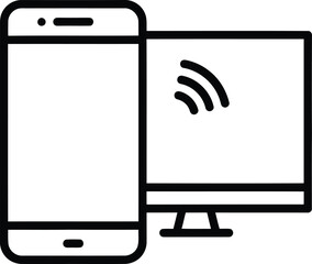 Fototapete - Smart Connection: Minimalist illustration showcases a sleek smartphone seamlessly paired with a desktop monitor. symbolizing connectivity in the digital age.