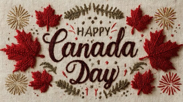 Happy canada day embroidery design with maple leaves