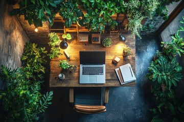 Aufkleber - Two men working on laptops in a lush indoor garden during daytime while collaborating on a project surrounded by vibrant green plants