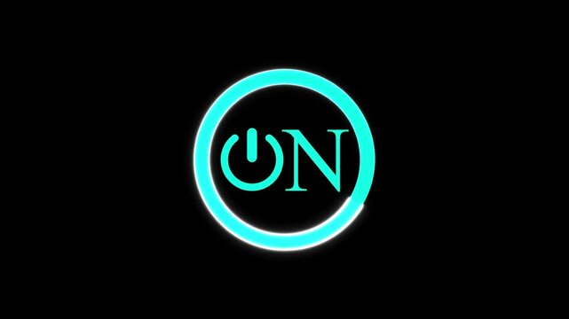  abstract  glowing neon power on button  animation on black background, start button  animation on black background,Neon glowing power button icon animated on a black background. The appearance  power
