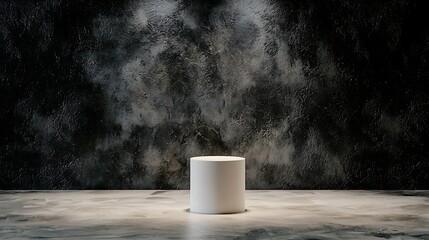 Poster - White Cylindrical Podium on Dark Textured Background