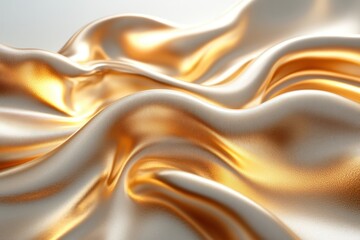Poster - Elegant golden silk fabric with smooth folds and rich texture in soft light creating a luxurious atmosphere perfect for fashion or interior design inspiration