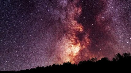Wall Mural - night sky time lapse with bright milky way galaxy on the sky. starry night, astronomical background.