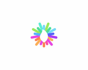 Poster - Abstract leaf with colorful lines, rays logo. Universal forest park garden icon.  illustration.