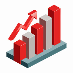 Poster - A 3D business growth chart with an arrow illustrating financial profit and market success on a white background