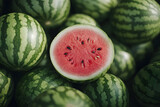 Freshly cut watermelon among whole melons on display Generative AI