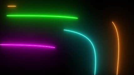 Wall Mural - curve quadruple neon laser colorful lines on 4k black background