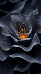Fototapete - Abstract Dark Grey Flower with Orange Glow 3D Render