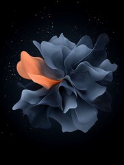 Aufkleber - Abstract Digital Art: Dark Blue and Gray Organic Shapes with Orange Accents and Glowing Particles