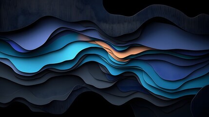 Aufkleber - Abstract Elevation Map with Smooth Blue and Teal Waves
