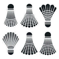 Poster - Six Unique Black Shuttlecock Icons for Badminton Sport Graphic Design