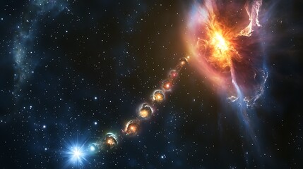 Wall Mural - captivating scene of stellar evolution from a nebula to a fully formed star surrounded by cosmic dus
