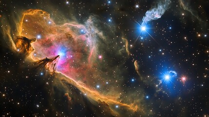 Wall Mural - celestial scene of nebulae glowing in vivid colors with new stars emerging from the swirling gas and