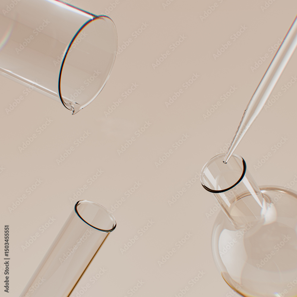 Laboratory glassware medical background. 3d rendering lab research ...