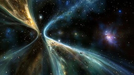 Wall Mural - cosmic depiction of an expanding universe with galaxies accelerating outward in all directions drive