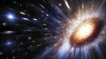Wall Mural - cosmic depiction of an expanding universe with galaxies accelerating outward in all directions drive