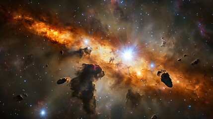 Wall Mural - cosmic rendering of stellar explosions and supernovae illuminating the intergalactic medium with bur