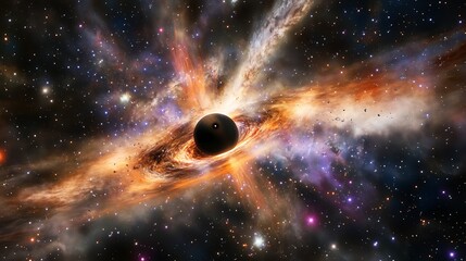Wall Mural - cosmic scene showing the gravitational pull of a massive black hole distorting space time and pullin