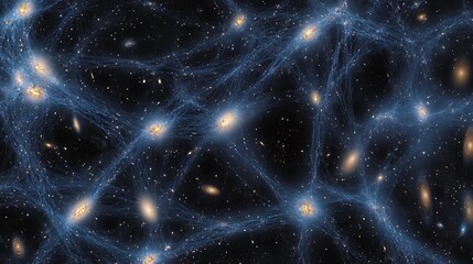 Wall Mural - cosmic web structure with galaxy clusters interconnected by dark matter filaments depicting the larg