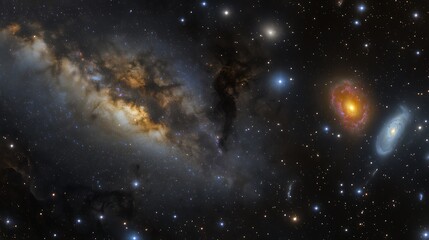 Wall Mural - deep space scene showing the milky way galaxy surrounded by distant galaxies and cosmic radiation wi