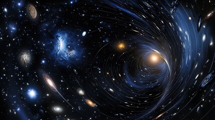 Wall Mural - deep space visualization of gravitational waves propagating through the cosmos bending light and spa