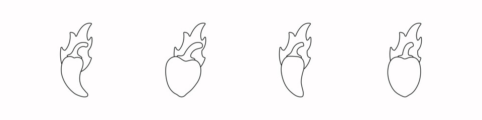 Poster - Set of hot peppers line vector. Vector icon set of hot fire peppers. Chili peppers, jalapeno, habanero, cayenne. Set of fruits vector. Vector illustration.