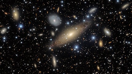 Wall Mural - serene view of a far off galaxy cluster with light from billions of stars converging into a dazzling