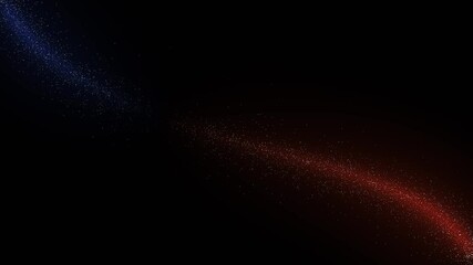 Wall Mural - curving seamless blue and orange glitter line against black background slow motion