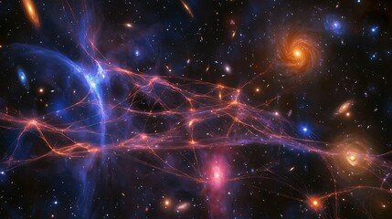 Wall Mural - stunning illustration of the cosmic web with dark matter filaments connecting galaxies in an intrica