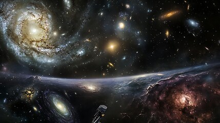 Wall Mural - stunning view of the cosmic scale with galaxies star systems and nebulae arranged across vast distan