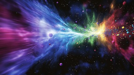 Wall Mural - vibrant scene of cosmic inflation showing the early universe rapidly expanding with colorful energy 