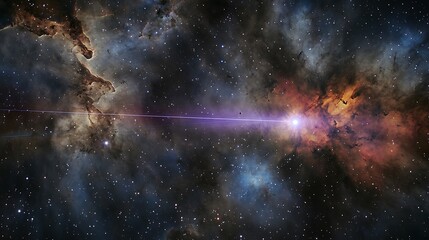 Wall Mural - view of a pulsar emitting beams of light across vast interstellar space with surrounding gas clouds 