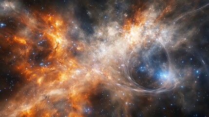 Wall Mural - expansive view of space time fabric bending under the weight of massive celestial bodies illustratin