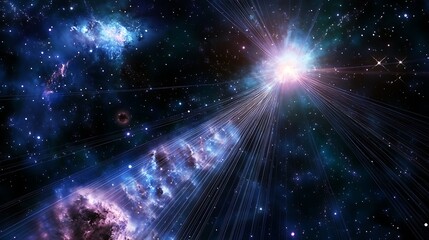 Wall Mural - illustration of cosmic strings stretching across the universe representing remnants of early univers
